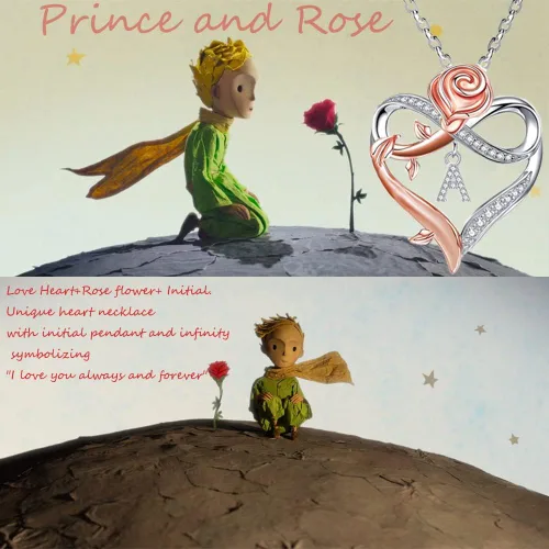 Vista 2 de Collares con inicial de corazón de rosa para mujer, collar con dije de letra de corazón de amor infinito CZ A-Z para adolescentes y niñas
