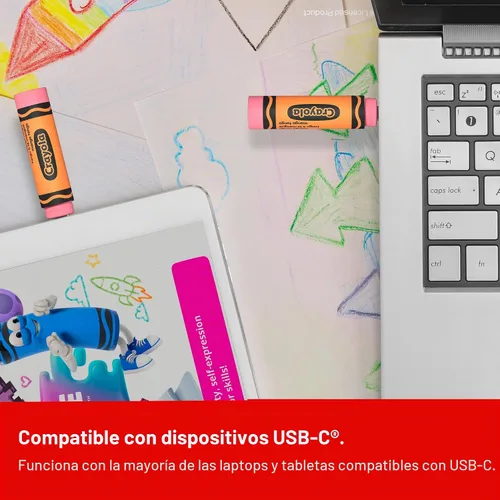 Vista 2 de SANDISK Unidad flash Crayola USB-C de 128 GB, Mango Tango, velocidades de lectura de hasta 300 MB/s, USB 3.2 Gen 1, USB tipo C, unidad