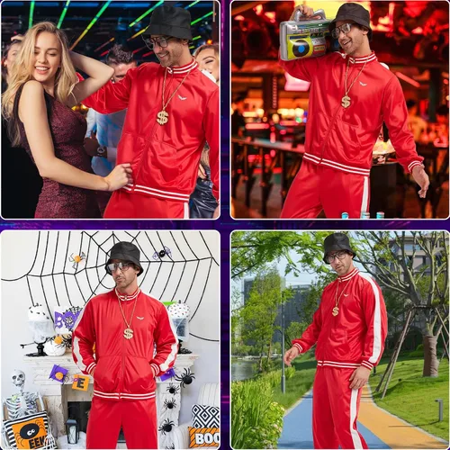 Vista 4 de Deaboat Chándal de los años 80 para hombre, traje retro rompevientos de los años 90 para hombre, ropa deportiva, hip hop, discoteca, disfraz