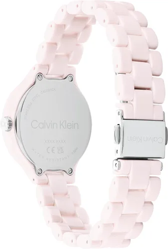 Vista 3 de Calvin Klein Reloj de pulsera de cuarzo de cerámica y eslabones para mujer color rubor Modelo 25200077 Blush Reloj de cuarzo