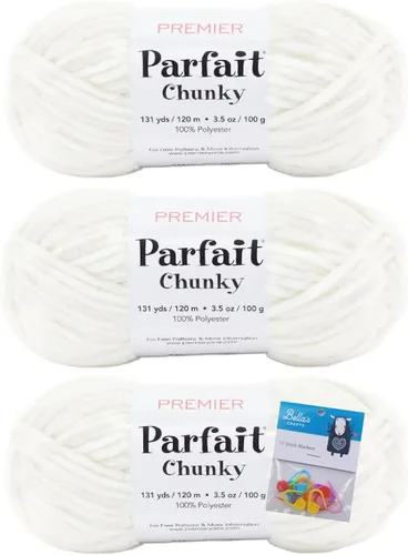 Vista 28 de Premier Yarns Parfait - Ovillo de felpilla grueso, 3.5 onzas, 6 unidades, peso súper voluminoso, paquete de 3 unidades con marcadores de puntada
