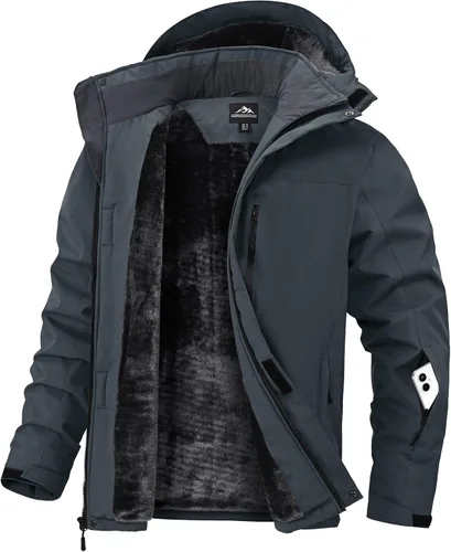 Vista 15 de Chaqueta de esquí para hombre, impermeable, con forro de vellón, abrigo de nieve cálido, cortavientos, con capucha, para el invierno