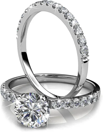 Vista 2 de Diamond Jewelry - Anillo de plata de ley 925 con moissanita creada en 3 quilates para mujer, anillo de compromiso de boda con acabado de oro rosa