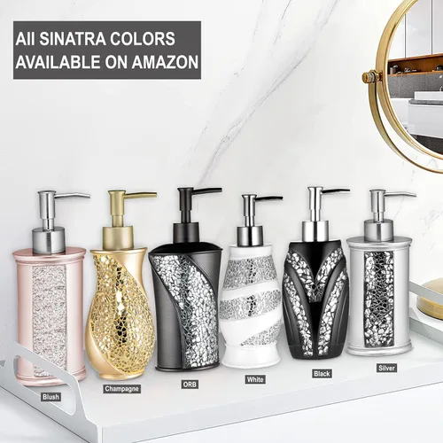 Vista 6 de Zahari Home Dispensador de jabón/loción Sinatra Diseño único de mosaico de vidrio brillante, negro