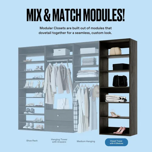 Vista 4 de Modular Closets Vista Collection - Estantería con estante de madera integrada (gris, 19.5 pulgadas de ancho)