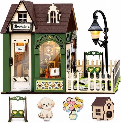 Vista 17 de Kit de rincón de libro de cafetería, casa en miniatura con luces LED, rompecabezas de madera 3D para adultos, kit de construcción de mini casa