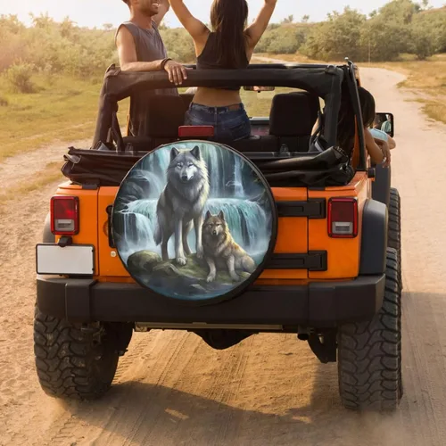 Vista 4 de Cubierta de neumático de repuesto con estampado 3D de lobo, a prueba de polvo, para remolque, RV, SUV y muchos vehículos, 14 pulgadas