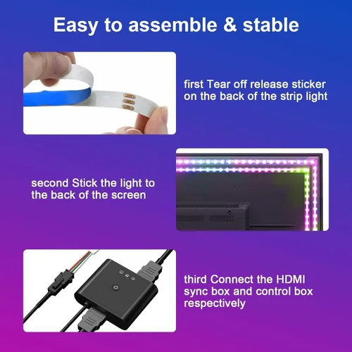 Vista 8 de Kit de retroiluminación LED para TV inteligente con caja de sincronización HDMI 4K30Hz, luces LED de TV de 16.4 pies para 55-75 pulgadas, tira