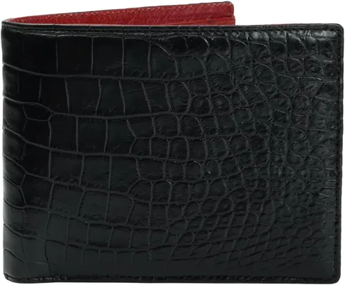 Vista 24 de HATA Billetera de piel plegable de cocodrilo para hombre, con bloqueo RFID, hecha a mano para papá, marido, hijo, profesor