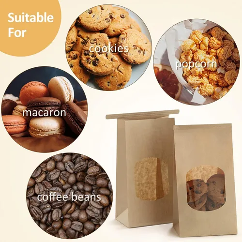 Vista 3 de BagDream Bolsas pequeñas de panadería con ventana, 100 unidades, 3.54 x 2.36 x 6.7 pulgadas, bolsas de papel de estaño marrón kraft para ventana