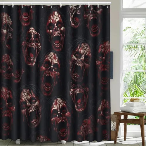 Vista 2 de MEHOFOND Cortina de ducha de Halloween, espeluznante cortinas de ducha sangrientas para baño, decoración de baño de zombi aterrador, tela