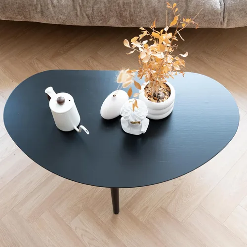 Vista 7 de Mesa auxiliar ovalada pequeña de mediados de siglo moderna para sala de estar, mesa central, mesa de centro de madera maciza, madera natural