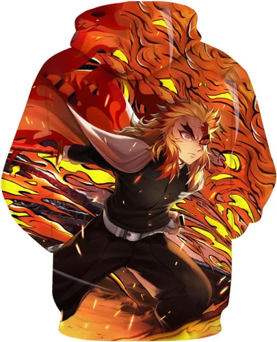 Vista 2 de RASBCTK Demon Rengoku Shinjurou Slayer Hoodies Men's Flame Printed Sweatshirt 3D Hoodie Anime Cosplay Costumes