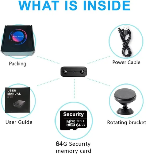 Vista 9 de 【Free 64G】 Smallest Wireless WiFi Camera with Battery,HD4K Portable Spy Camera for Video Recording Live Feed with Night Vision,Motion Detection