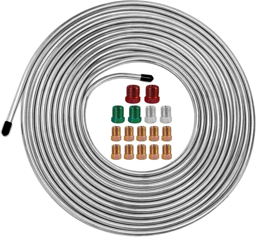 Vista 11 de Kit de línea de freno de 1/4 pulgadas, rollo de tubo de freno de acero inoxidable resistente de 25 pies con 16 accesorios para sistemas de freno