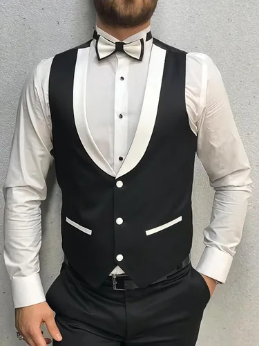 Vista 7 de Esmoquin negro para hombre, traje de boda de 3 piezas para hombre, ajuste delgado, esmoquin, trajes de baile de graduación, trajes de fiesta