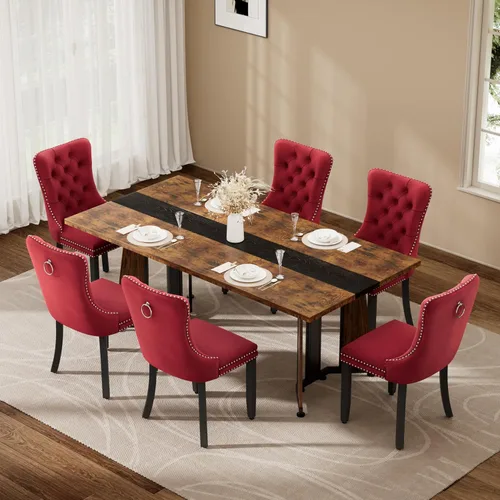 Vista 36 de Juego de mesa de comedor de 5 piezas con 4 sillas, mesa de comedor rectangular de madera de 71 pulgadas con sillas de comedor de terciopelo, tablero