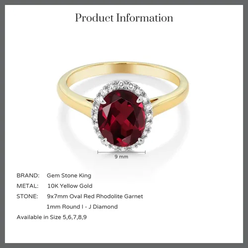 Vista 72 de Gem Stone King Anillo de compromiso ovalado de oro amarillo de 10 quilates con piedra natal y halo de diamantes Ovalado de 0.354 x 0.276 in