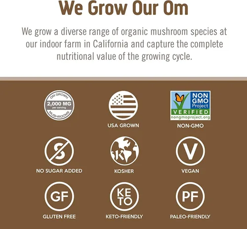 Vista 8 de OM MUSHROOM SUPERFOOD Brain Fuel - Cápsulas en polvo de hongos suplemento superalimentario, 90 unidades, 30 días, melena de león, mezcla de reishi