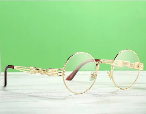 Vista 5 de COASION Gafas de sol redondas vintage Steampunk con marco de metal dorado transparente, M