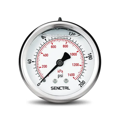 Vista 10 de SENCTRL Medidor de baja presión relleno de líquido de aceite de silicona al vacío de 30 inHg, tamaño de dial de 2.5", montaje inferior NPT de 1/4
