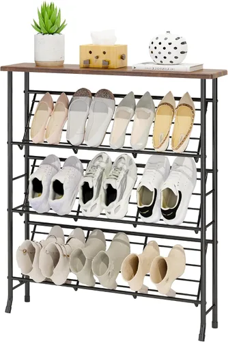 Vista 8 de JZM Zapatero de almacenamiento estrecho de metal de 4 niveles, zapatero de pie, organizador de zapatos que ahorra espacio para entrada, pasillo
