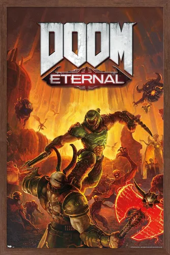 Vista 8 de Trends International Doom Eternal - Póster de pared Marauder, 22.4 pulgadas de largo x 14.7 pulgadas, versión enmarcada en madera de granero