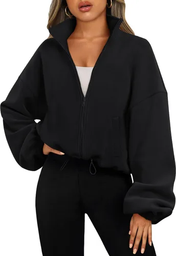 Vista 12 de AUTOMET Chaquetas de forro polar con cremallera para mujer, sudaderas Verde Armada (ArmyGreen)