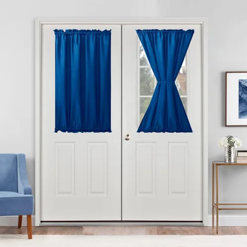 Vista 30 de Cortinas para puerta francesa, color aguamarina, 24 pulgadas de ancho x 40 pulgadas de largo, 1 panel Bolsillo para barra, semitransparente