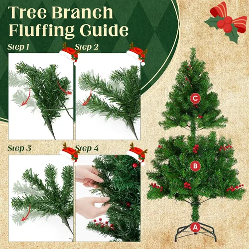 Vista 8 de NEWBULIG Árbol de Navidad preiluminado de 4.5 pies con bayas rojas Verde
