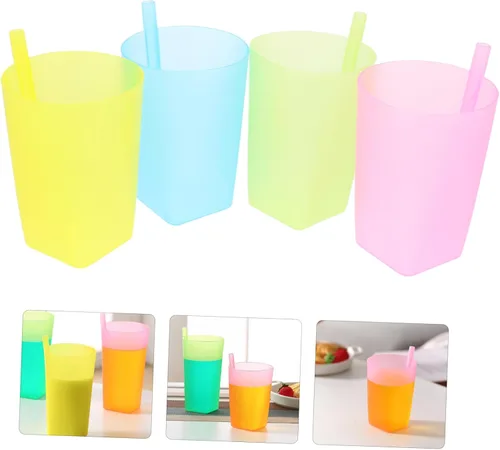 Vista 9 de PRETYZOOM Vasos para beber de pared gruesa, 16 piezas, popotes para fiestas, juego de jugo para agua al aire libre, para niños y niñas y adultos