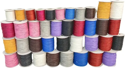 Vista 5 de Cordón de poliéster encerado para hacer joyas, cuerda encerada con carrete para hilo de manualidades (negro, 0.020 in (150 yardas))
