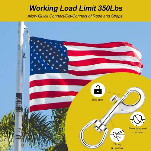 Vista 9 de DELSWIN Ganchos giratorios para bandera, clips de asta de bandera resistentes de 3.5 pulgadas para cuerda de asta de bandera, perno de acero