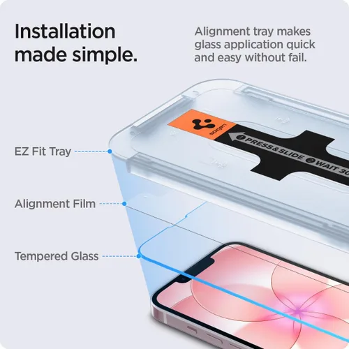 Vista 3 de Spigen Protector de pantalla de vidrio templado [GlasTR EZ FIT] diseñado para iPhone 14/iPhone 13 Pro/iPhone 13 [protección de sensor/ paquete de 2]
