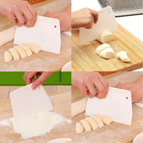 Vista 4 de Luckycivia - Raspador trapezoidal de plástico de 3 piezas, herramienta de cocina multifunción para masa de pizza, pasteles, pasteles (blanco)