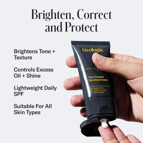 Vista 2 de Geologie Crema facial de control de tono con SPF 15 Hidratante iluminador con niacinamida, ácido hialurónico y ácido azelaico Reduce