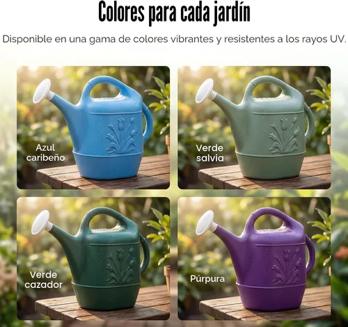 Vista 6 de PMU Regadera de 2 galones, regadera de jardín para plantas de interior y exterior, lata de agua de plástico con cabezal de rociador desmontable Azul