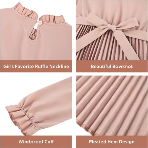 Vista 5 de Kimoda Vestidos de otoño para niñas pequeñas, 2-6T, vestidos para niña pequeña, cuello con volantes, plisado, vestido casual para niñas