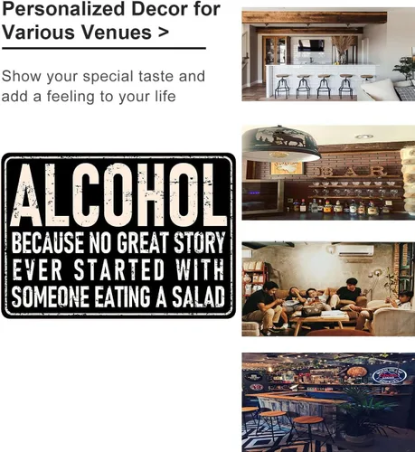Vista 3 de Crazysign Letrero divertido de barra con texto en inglés "Alcohol Because No Great Story Ever Started with Someone Eating Salad Tin Salad Tin