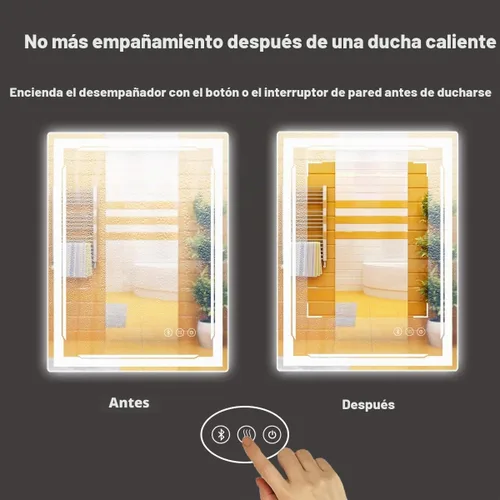 Vista 4 de Espejo de baño LED de 24 x 32 pulgadas con luces, altavoz Bluetooth integrado, antivaho regulable, 3 ajustes de luces retroiluminados + iluminación
