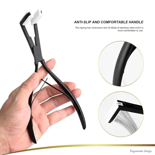 Vista 2 de EHDIS Kit de herramientas de extensiones de cabello, alicates con cinta adhesiva, alicates de sellado de cabello de superficie plana con extensión