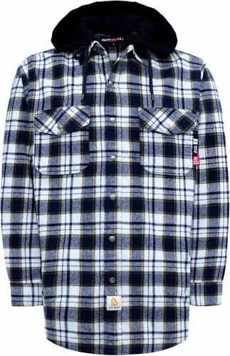 Vista 9 de BOCOMAL Camisas con capucha FR, camisas de franela a cuadros, con botones, resistentes al fuego, camisas de franela resistentes a la llama, chaqueta