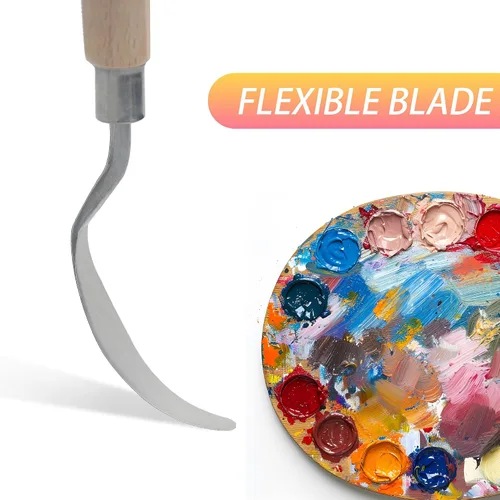 Vista 4 de Herramientas de arte de cuchillo de paleta de 5 piezas con mango de cuchillo de madera Material para pintar lienzo y cuchillo de paleta para pintura
