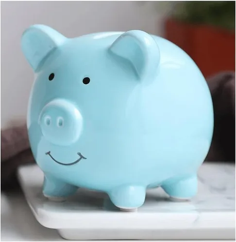 Vista 7 de Alcancía, alcancía decorativa de cerámica para adultos y niños para apreciar un bonito banco de dinero para niños y niñas (azul, blanco, rosa)