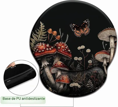 Vista 6 de LIMKRIAN Alfombrilla ergonómica para mouse con reposamuñecas de gel, decoración de escritorio de hongos