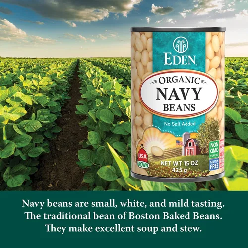 Vista 3 de Eden Frijoles marinos orgánicos, lata de 15 onzas (paquete de 12), sin sal, sin OMG, sin gluten, veganos, kosher, cultivados en Estados Unidos