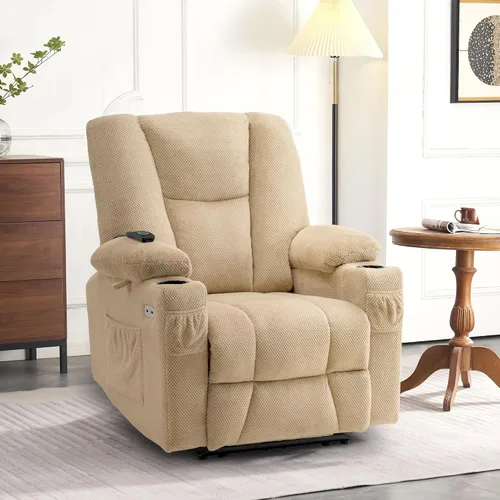 Vista 2 de MCombo Zero Gravity Silla Reclinable Eléctrica con Masaje de Calor y Vibración, Silla Reclinable con Puertos USB y Tipo C, Portavasos para Sala