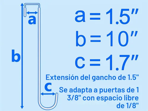 Vista 2 de Ganchos de acero largos individuales para puerta, paquete de 4