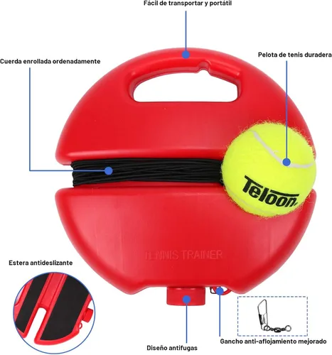Vista 2 de Entrenador de tenis solo Teloon, pelota de rebote con cuerda para herramienta de entrenamiento de tenis para práctica personal para adultos o niños