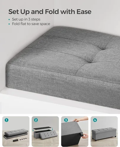 Vista 7 de SONGMICS Banco otomano de almacenamiento, reposapiés plegable con patas, 15 x 43 x 15.7 pulgadas, banco de extremo de cama, baúl de almacenamiento